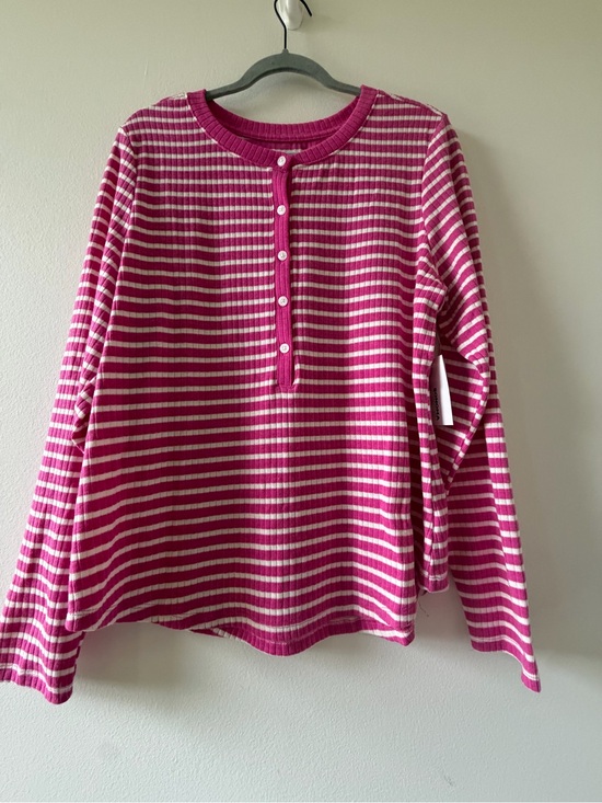 Sonoma Tops - Women’s Sonoma pink-striped long-sleeve henley top